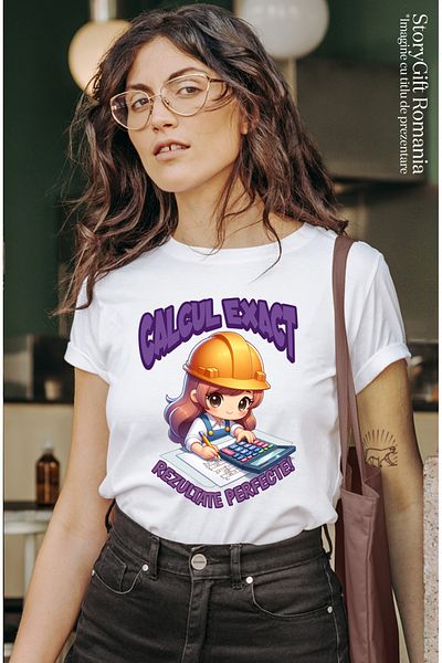 StoryGift Romania Tricou Femei Fata Inginer Casca De Protectie Mesaj Calcule Exacte Rezultate Perf Wht_l