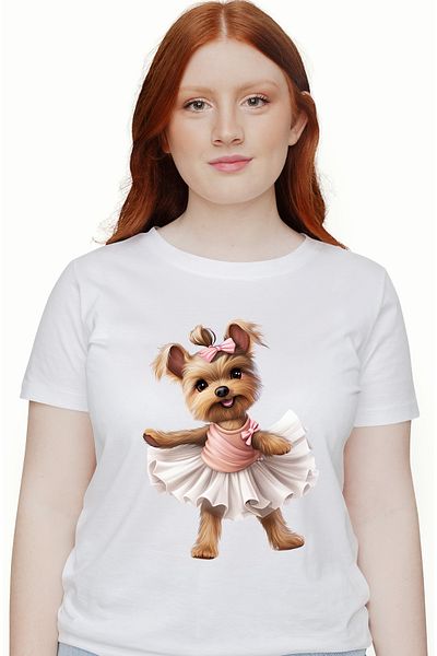 StoryGift Romania Tricou Femei Cu Yorkshire Terrier, Caine, Animal De Companie, Ilustratie, Rochie Wht_m