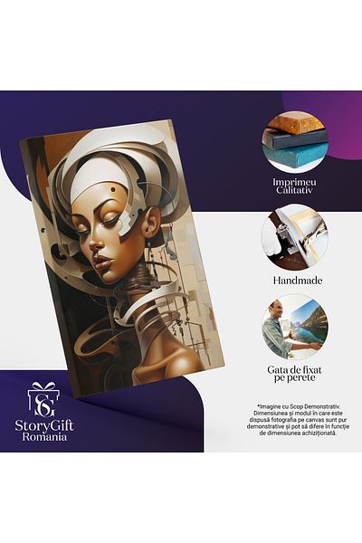 StoryGift Romania Tablou Canvas: Robot Feminin Cu Buzele Mari Si Ochii Inchisi Cu Cercuri Albe Imprejurului Corp