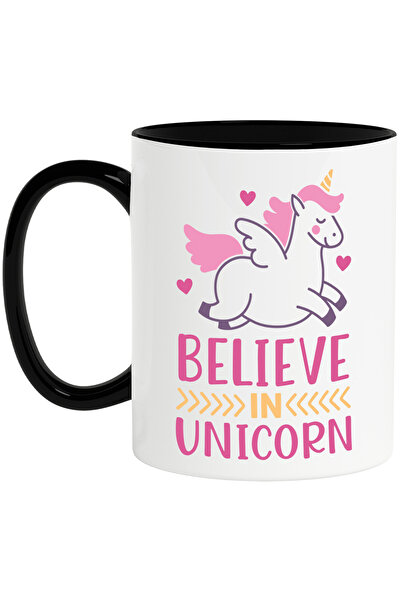 StoryGift Romania Cana Cu Un Unicorn Si Inimioare Cu Mesajul Care Te Indeamna Sa Crezi In Unicorni, Cu Maner Negru Stg