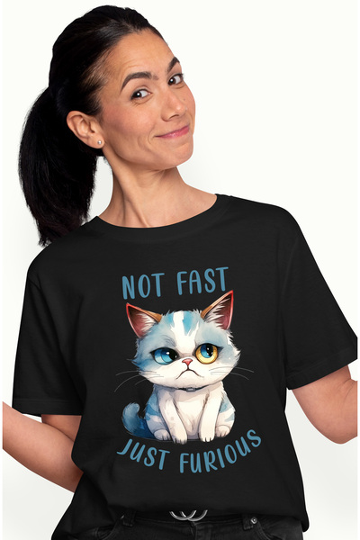 StoryGift Romania Tricou Femei Cu Pisica Trista Cu Mesajul "not Fast, Just Fu...