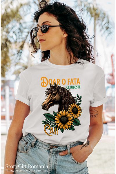 StoryGift Romania Tricou Femei Cal fata ce iubeste caii animal echitatie cu imprimeu pe Fata, 100% WHT_M
