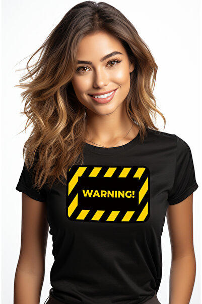 StoryGift Romania Tricou Femei Cu Mesaj In Engleza Warning, Semn, Bordura, Multicolor Cu Imprimeu Blk_m