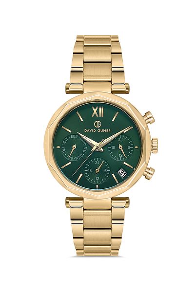 DAVID GUNER Women's Wristwatch with Yellow Coated Green Dial - Dg-8694La-B10