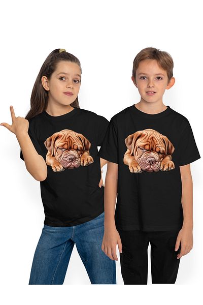 StoryGift Romania Tricou Copii cu un catel care doarme, ilustratie, maro, in lumea viselor, ora de culcare,