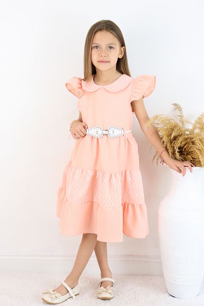 FESSHERA 👗   Set rochie și curea pentru fete cu guler din dantelă cu volane - Design special 👗   (cadou geantă)