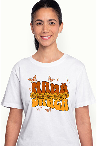StoryGift Romania Tricou Femei Mama Draga, Flori Galbene Si Fluturi, Familie ...