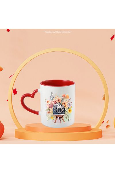 StoryGift Romania Mug with a camera with many flowers, illustration, activity, nature,, With ,STG.