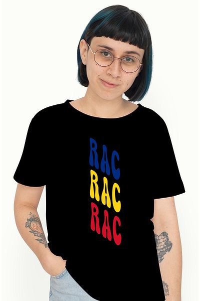 StoryGift Romania Tricou Femei Cuvantul Rac, In Culorile Steagului Romaniei, Rosu, Galben, Albastr Blk_l