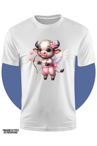 StoryGift Romania Tricou Copii Cu Un Taur Cupidon, Ilustratie, Aripi, Inimioare, Floare, Valentine's Day, Tr