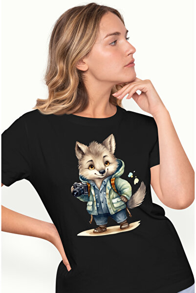 StoryGift Romania Tricou Femei Cu Un Lup Vesel Care Face Poze, Aparat De Foto...