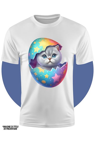 StoryGift Romania Tricou Copii Cu O Pisicuta Care Priveste Curioasa, Ilustratie, Gri, Pentru Iubitorii De Pi