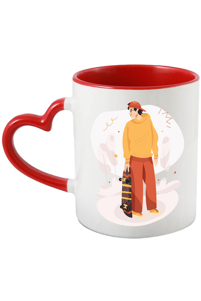 StoryGift Romania Cana Cu Baiat, Skateboard, Parc, Spaca, Placa, Hanorac, Copaci, Multicolor 330 M, Cu Maner Inim Stg