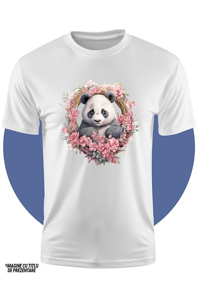 StoryGift Romania Tricou Copii Cu Un Urs Panda, Ilustratie, Coroana Din Floricele Roz, Putin Speriat, Animal