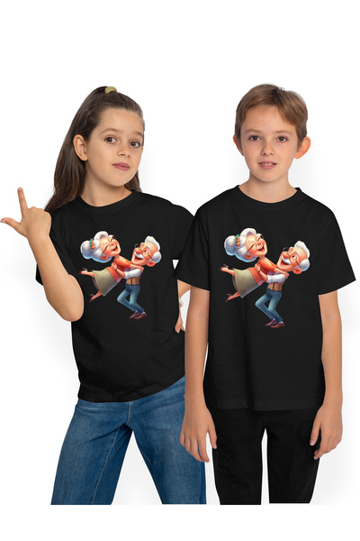 StoryGift Romania Tricou Copii Cu O Bunica Si Un Bunic, Ilustratie, Veselie, ...