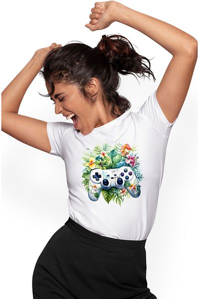 StoryGift Romania Women's T-Shirt With An Old Controller, Illustration, Retro Style, Old, Flowers, Plant Wht_xs