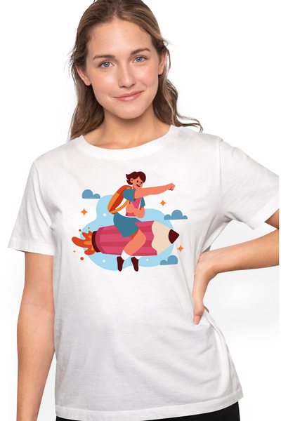 StoryGift Romania Tricou Femei Cu Creion, Racheta, Flacari, Stele, Cer, Nori,...