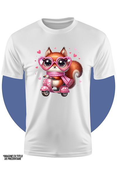 StoryGift Romania Tricou Copii Cu O Veverita Bucuroasa Care Conduce Un Scuter, Ilustratie, Viteza, Ochelari,