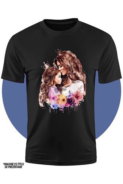 StoryGift Romania Tricou Copii Cu O Mama Care Isi Tine Fetita, Ilustratie, Coroane Regale, Importante, Iubir