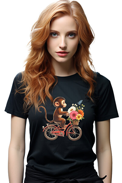 StoryGift Romania Tricou Femei Cu O Maimutica Pe O Bicicleta, Plimbare, Cosul...