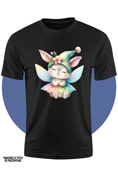 StoryGift Romania Tricou Copii Cu O Iepuroaica, Are Aripi De Zana, Ilustratie, Vesela, Caciula, Floare, Feri