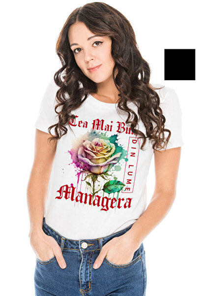 StoryGift Romania Tricou Femei Cu Textul Cea Mai Buna Managera, Din Lume, Flo...