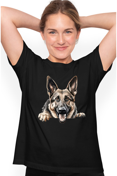 StoryGift Romania Tricou Femei Cu Un Caine Lup Vesel, Ilustratie, Jucaus, Energic, Gata Pentru Ant Blk_m