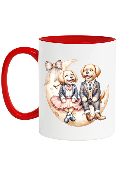 StoryGift Romania Cana Cu O Catelusa Si Un Catel Care Stau Pe Semiluna | Ilus...