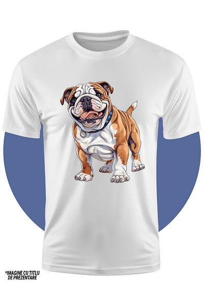 StoryGift Romania Tricou Copii Cu Un Catel Pitbull Jucaus, Ilustratie, Zgarda, Asteapta Ordine De La Stapan,