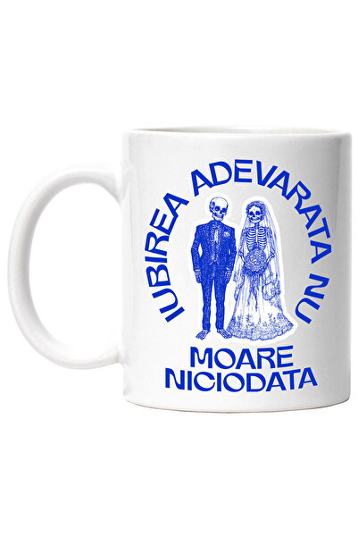 StoryGift Romania Cana Cu Portret Scheleti Ziua Nuntii Cuplu Mire Si Mireasa Iubire Dragoste Text , Cu Maner Alb Stg