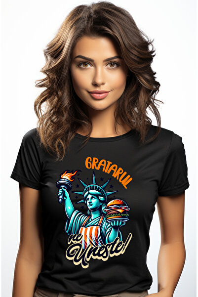StoryGift Romania Tricou Femei Statuia Libertatii Iubitorii De Gratar Ne Uneste Cu Imprimeu Pe Fat Blk_l