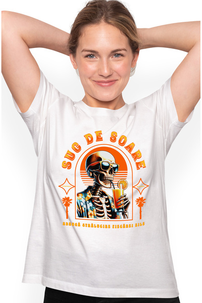 StoryGift Romania Tricou Femei Suc De Soare Adauga Stralucire Fiecarei Zile Cu Imprimeu Pe Fata, 1 Wht_s