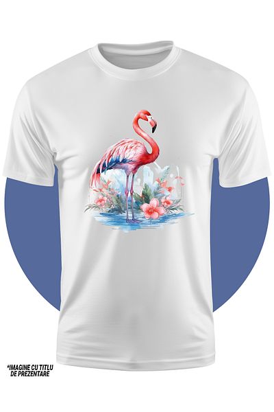 StoryGift Romania Tricou Copii Cu O Pasare Flamingo, Ilustratie, Floricele, Roz, Plante, Natura, Vegetatie,