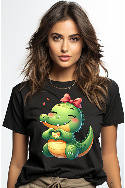 StoryGift Romania Tricou Femei cu un pui de crocodil care formeaza o inima cu...