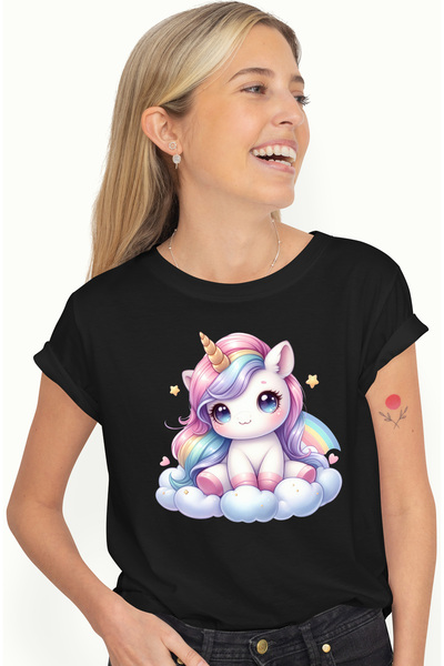 StoryGift Romania Tricou Femei Cu Un Unicorn Vesel, Ilustratie, Imbujorata, N...