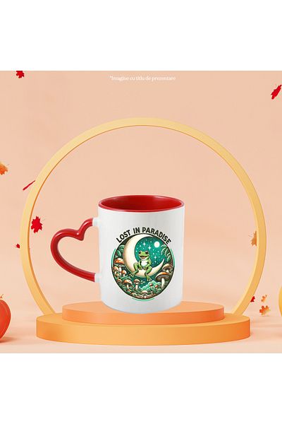 StoryGift Romania Mug with a frog on the moon with the message "Lost in paradise", hippie style, culture,, With ,STG