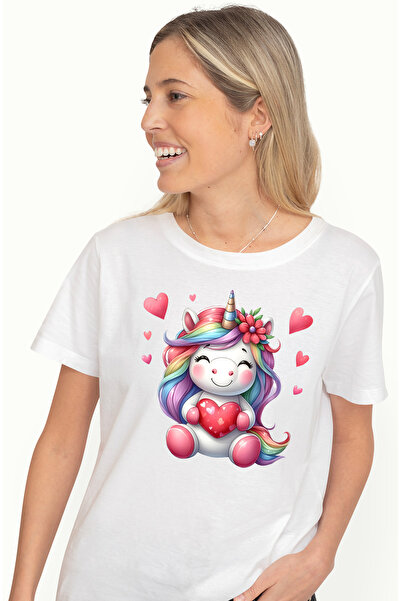 StoryGift Romania Tricou Femei Cu Un Unicorn Vesel, Ilustratie, Tine O Inima,...