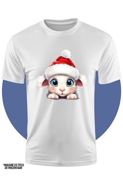 StoryGift Romania Tricou Copii Cu Un Miel Timid, Ilustratie, Caciula De Craciun, Sarbatori De Iarna, Frig, G