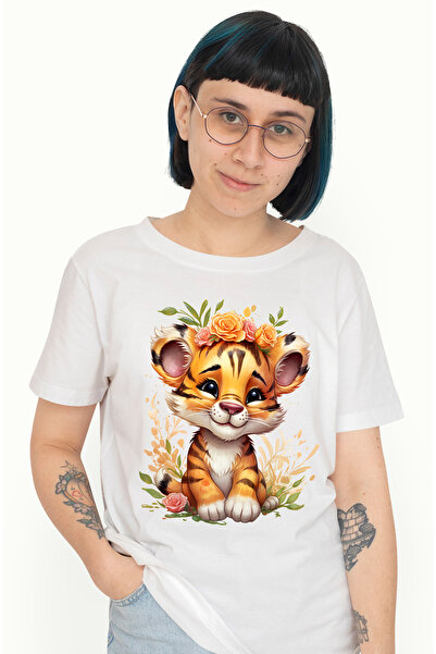 StoryGift Romania Tricou Femei Cu Un Pui De Tigru Vesel, Ilustratie, In Natur...