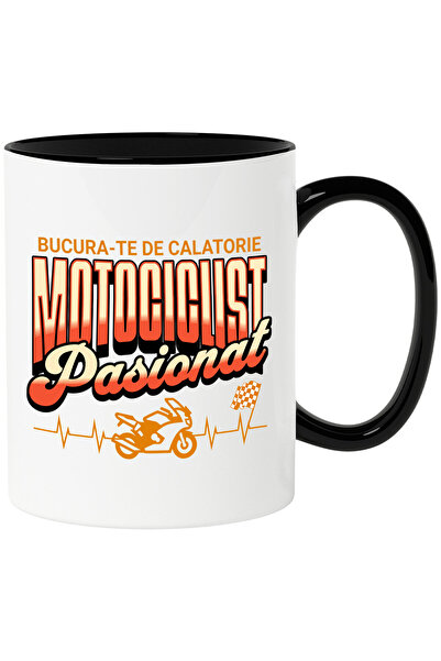 StoryGift Romania Cana Cu Motocicleta De Curse Sport Steag Incepere Pasiune Bucura-te De Calatorie, Cu Maner Negru Stg