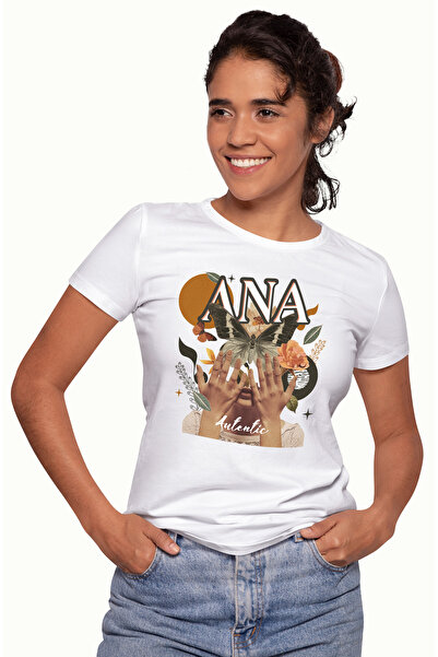 StoryGift Romania Tricou Femei Cu Numele Ana, Colaj Fata, Fluture, Flori, Cer...