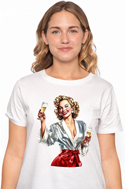 StoryGift Romania Tricou Femei Cu O Femeie Frumusica, Ilustratie, Doua Pahare...