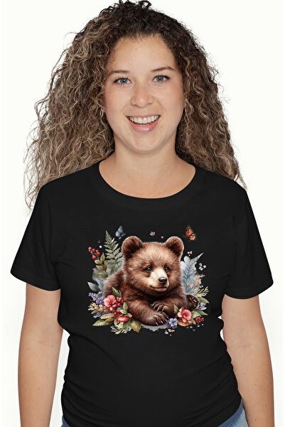 StoryGift Romania Women's T-shirt with a brown bear cub, illustration, nature...