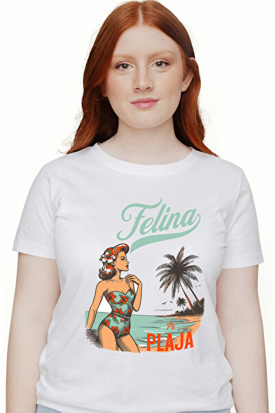 StoryGift Romania Tricou Femei Fata Retro Text Felina Pe Plaja Vacanta Cu Imp...