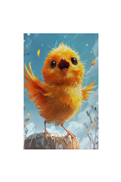 StoryGift Romania Tablou Canvas: Pui Pufos Galben Pe Trunchi De Copac Cu Arip...