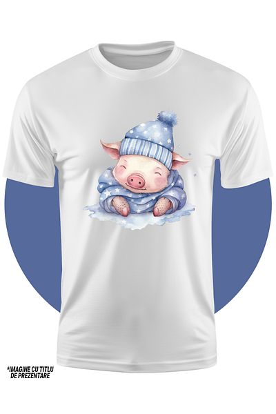 StoryGift Romania Tricou Copii Cu Un Purcelus Care Doarme, Ilustratie, Noapte, Caciula, Frig, Fular, Lumea V