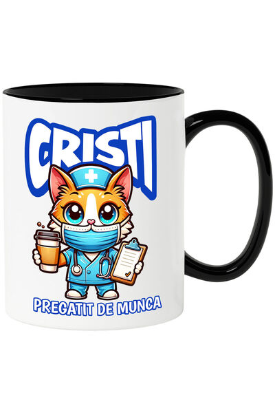 StoryGift Romania Cana Cu Pisica Galbena Motan In Costum Medical Doctor Cu Fi...