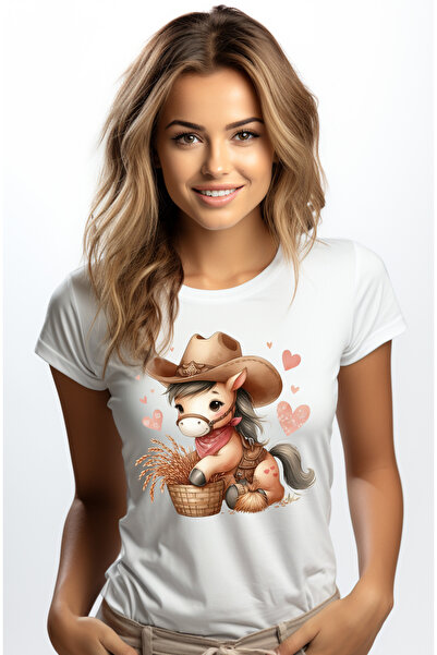 StoryGift Romania Tricou Femei Cu Un Calut Cu Palarie De Cowboy, Ilustratie, ...