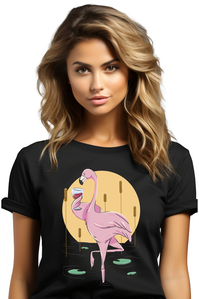 StoryGift Romania Tricou Femei Personalizata Flamingo, Vin, Soare, Apa Cu Imp...