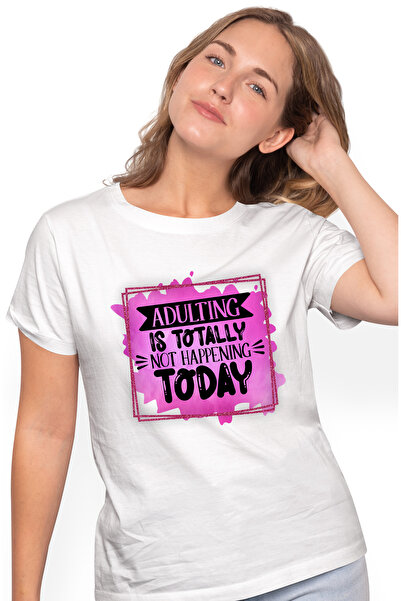 StoryGift Romania Tricou Femei Cu Mesajul "adulting Is Totally Not Happening Today", Ilustratie, A Wht_l